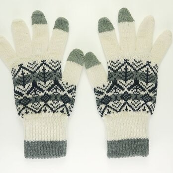 ＊スマートフォン対応＊ トゥーティ柄3次元ニット手袋 【オフホワイト】Lサイズ