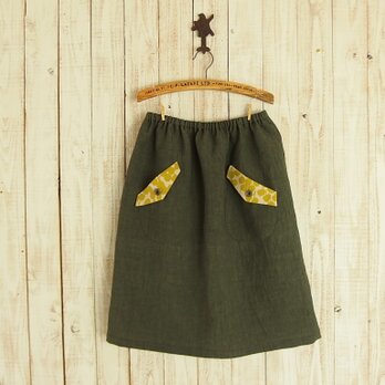 フラップポケット付きスカート（No.02/リネン/カーキ）の画像