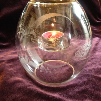 ドーム型ガラスキャンドルポット・クリスマス柄　～手彫りガラス～の画像