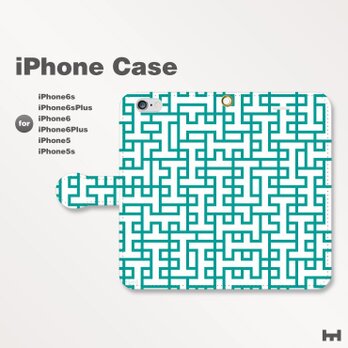 iPhone7/7Plus/SE/6s/6sPlus他　スマホケース　手帳型　北欧-ブランドロゴ　青緑　1706の画像