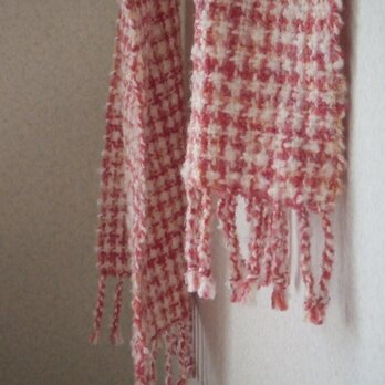 手織りウールマフラー・・ストロベリーの画像