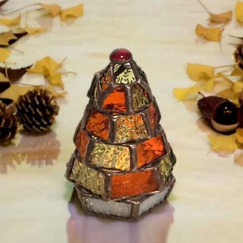 【小さなもみの木ランプ／紅葉ver.】ステンドグラス・ミニランプ（LEDライト付） クリスマスの画像