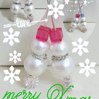 merryXmas☆雪だるまのピアスorネックレスの画像