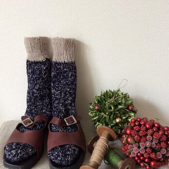 手編みの靴下 濃紺✖️キラキラ