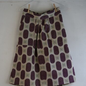 絹　生成り　紫楕円のゴムスカート　Ｌサイズの画像