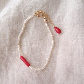K14GF シードパールと赤珊瑚のブレスレット