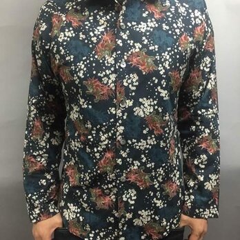 長袖和柄シャツ（桜と唐獅子）