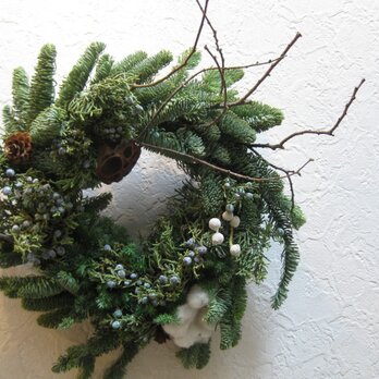 綿の実と小枝のXmas-wreathの画像