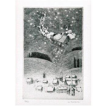 サンタクロース・星のプレゼント / 銅版画 (額なし）の画像