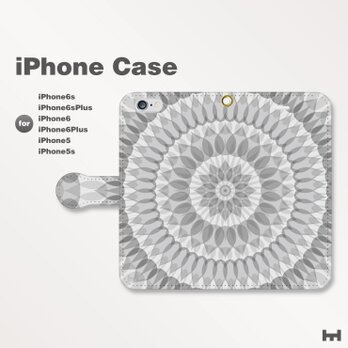 iPhone7/7Plus/SE/6s/6sPlus他　スマホケース　手帳型　北欧-花-フラワー　モノトーン2408の画像