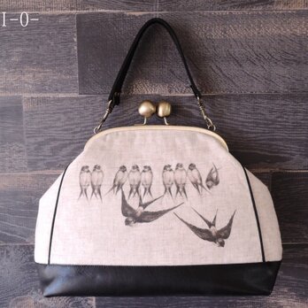 リネンのがま口バッグ＊ツバメ