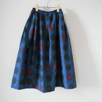 再販★藍大島リメイクスカート★赤い水玉模様の画像