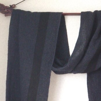 手織りカシミアマフラー・・ワンストライプ・ミッドナイトの画像