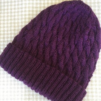 とんがりかわいいケーブル帽子(紫)の画像