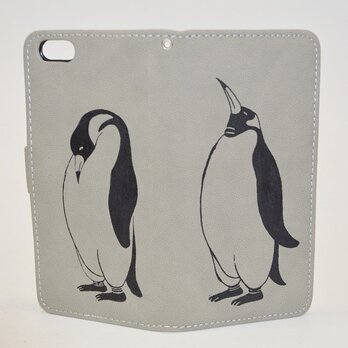 ペンギン手帳型 iPhoneケース、ベージュ、！iPhone5＆6対応の画像