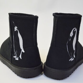メンズ　ペンギン ボアブーツ、靴、ブラック、オリジナルデザイン、シルクスクリーン、冬物ブーツの画像