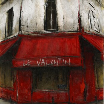 風景画 パリ 油絵「ＣＡＦＥ ＬＥ ＶＡＬＥＮＴＩＮ」の画像