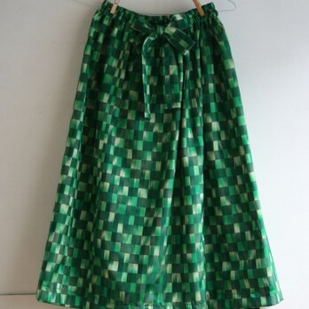 緑市松　ギャザースカート　Ｆサイズの画像