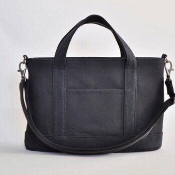 2WAY　８号帆布バケツショルダートートバッグ　＜BL×ブラック＞