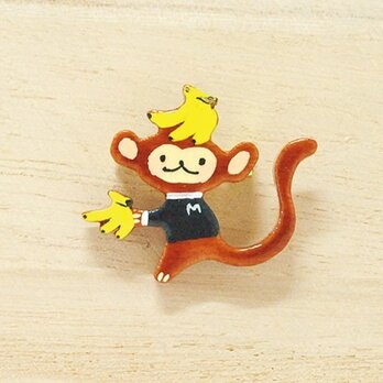 【受注制作】木製ブローチ/バナナ大好きさるくん