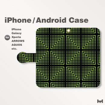 iPhone7/7Plus/Android全機種対応　スマホケース　手帳型　幾何学　グリーン-緑　0104の画像