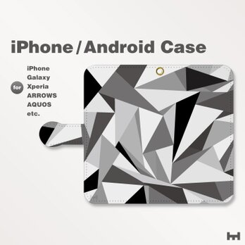 iPhone7/7Plus/Android全機種対応　スマホケース　手帳型　北欧風-三角　モノトーン-白黒　0204の画像