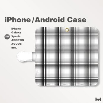 iPhone7/7Plus/Android全機種対応　スマホケース　手帳型　チェック-ビビッド　モノトーン-白黒　0508の画像