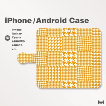 iPhone7/7Plus/Android全機種対応　スマホケース　手帳型　和柄-千鳥柄b-ビビッド　オレンジ-橙　0702の画像