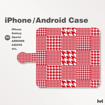 iPhone7/7Plus/Android全機種対応　スマホケース　手帳型　和柄-千鳥柄b-ビビッド　レッド-赤　0707の画像