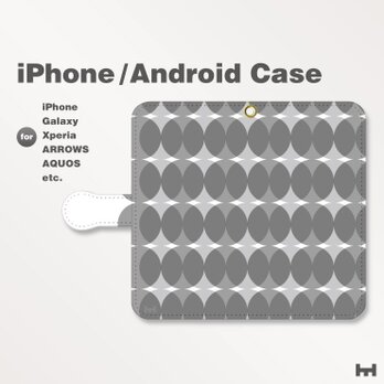 iPhone7/7Plus/Android全機種対応スマホケース手帳型　北欧風-和柄-ドット-七宝風　モノトーン-白黒　0908の画像