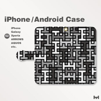 iPhone7/7Plus/Android全機種対応　スマホケース　手帳型　北欧風-ブランドロゴA　モノトーン-白黒　1604の画像