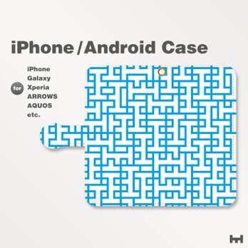 iPhone7/7Plus/Android全機種対応　スマホケース　手帳型　北欧風-ブランドロゴB　ブルー-青　1701の画像