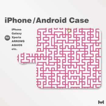 iPhone7/7Plus/Android全機種対応　スマホケース　手帳型　北欧風-ブランドロゴB　ピンク-桃　1703の画像