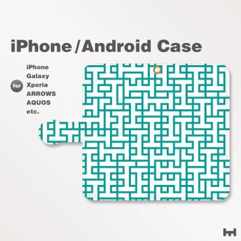 iPhone7/7Plus/Android全機種対応　スマホケース　手帳型　北欧風-ブランドロゴB　青緑　1706の画像