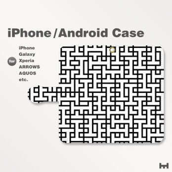 iPhone7/7Plus/Android全機種対応　スマホケース　手帳型　北欧風-ブランドロゴB　モノトーン-白黒　1708の画像