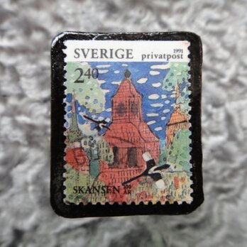 アップサイクル　スウェーデン　切手ブローチ 599の画像