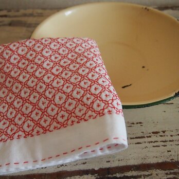 刺し子の花ふきん　十字花刺し