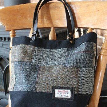 HarrisTweed×倉敷帆布パッチトート　ブラック