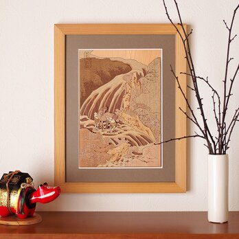 木はり絵「和州吉野義経馬洗滝」の画像
