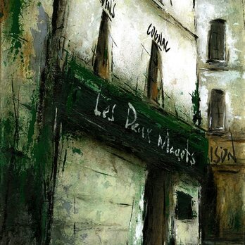 風景画 パリ 油絵「街角のBAR 2015」の画像