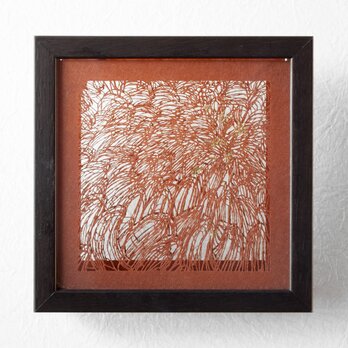 切り絵 菊 二枚重ね額縁 透明背景 茶の渋紙の画像