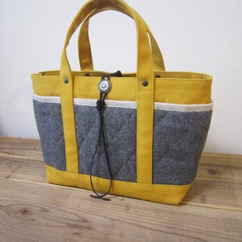 「wool tote」S　マスタード×ヘリンボーンの画像