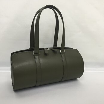 オール牛革 本革バッグ 筒型　ボストンバッグ 軽量 リアル シュリンクレザー カーキ