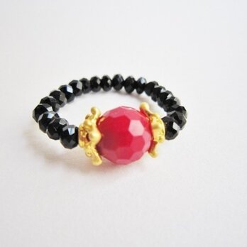 red　coral　&　カットガラス　ringの画像