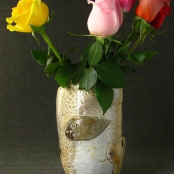 花器（24）　焼締め足付花生け　陶芸家オリジナル陶器の画像