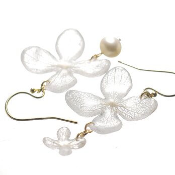 小さなアジサイとパール【ナチュラル】デザインピアス 14kgf/イヤリング