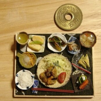 ★あじフライ定食御膳(ひょうたん柄・深緑)の画像