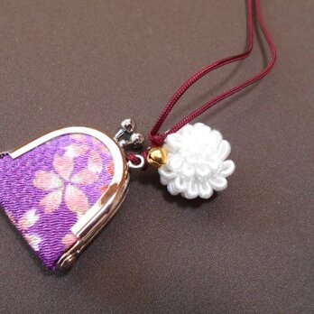 ちりめん豆がま口*紫×桜の画像