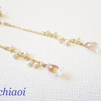 オレゴンサンストーンとケシパールのピアス14kgf