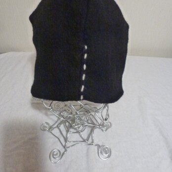 男女兼用リバーブルニット帽子黒×杢グレーの画像